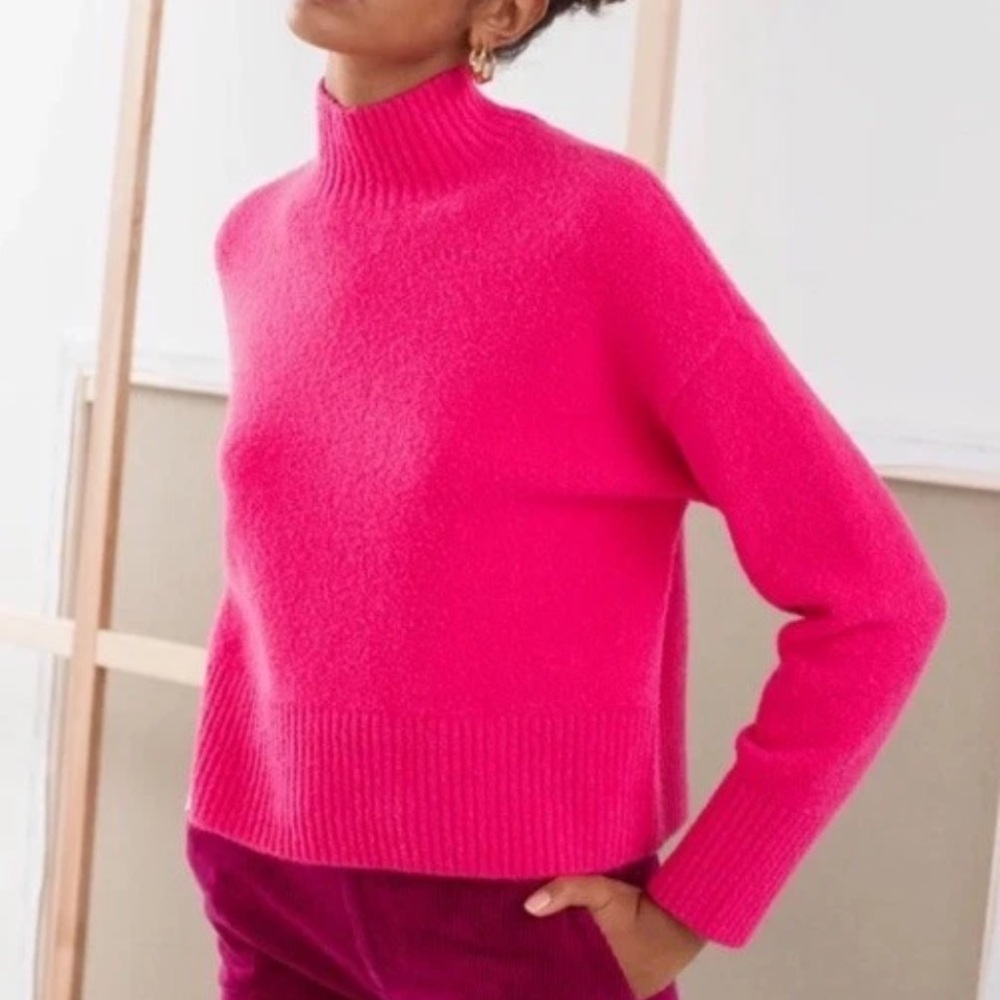 & OTHER STORIES Mock Neck Pull Over Sweater Bright Barbie Pink Size XS